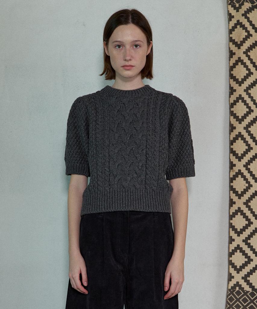 Aobteu Puff Sleeve Cable Knit - Charcoal