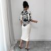 Women Elegant Floral Print Kimono Robe Midi Dress with Waist Tie