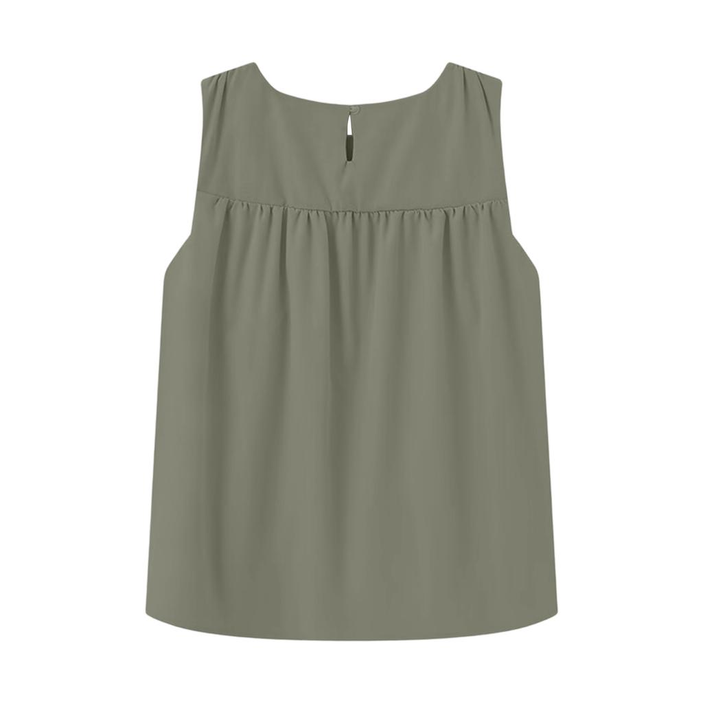 Women’s Sleeveless Pleated Tank Top Casual Loose Fit Crew Neck Blouse Simple Solid Design for Daily Wear