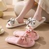 Open-toe Plush Slippers, LOVE Bow Women's Home Slippers, Wooden Floor Cotton Slippers, Plush Slippers