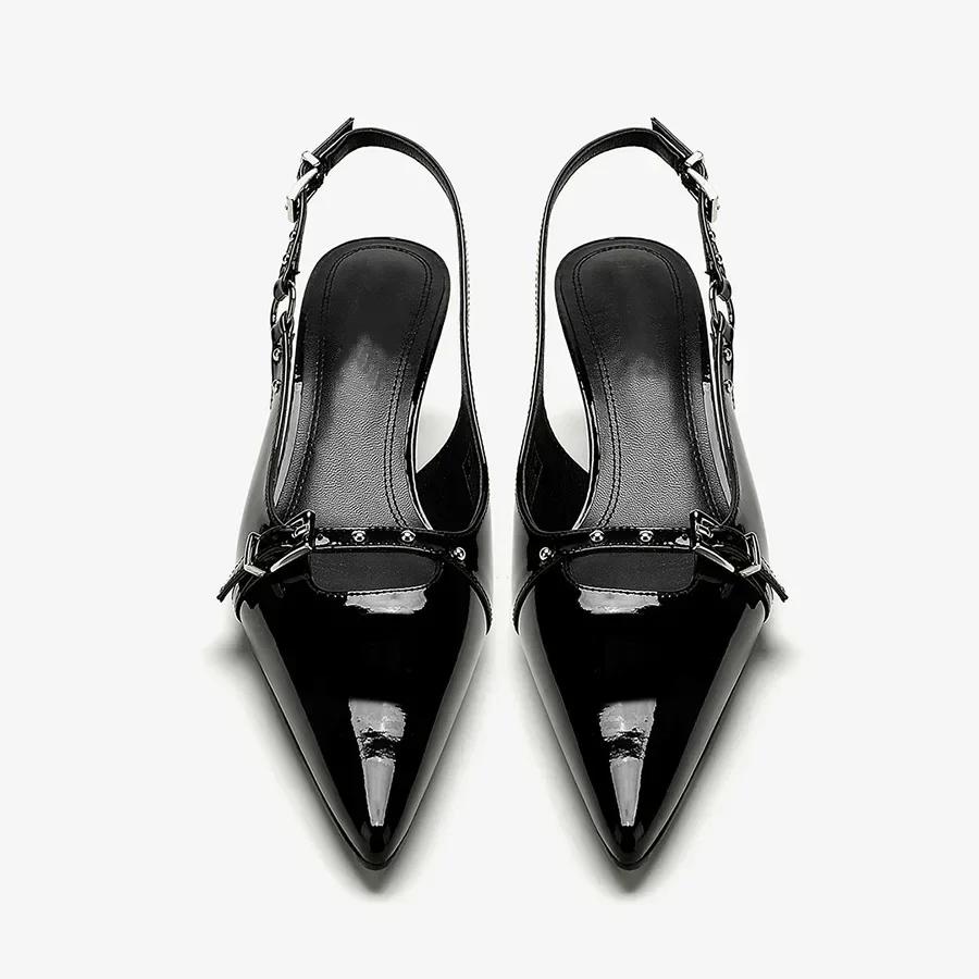 

Мода 2024 года, темперамент, черные, заостренные, с тонким каблуком, женские летние босоножки с пряжкой в одну линию 35 чёрный