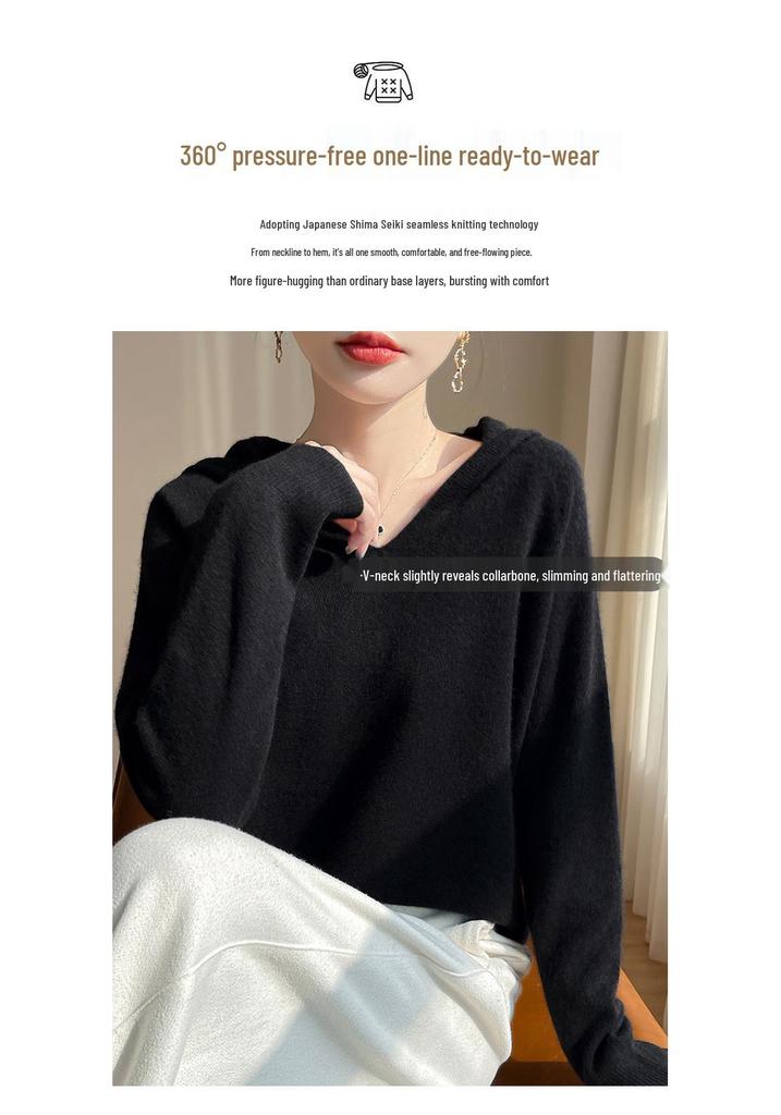 Women's Autumn/Winter Wool Silk Hooded Sweater: Skin-Friendly, Loose Fit Knitwear