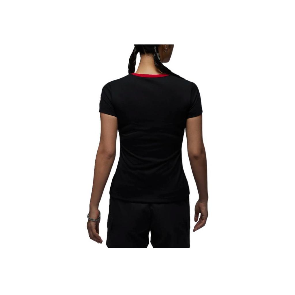 Jordan Logo Letter Print Color Block Round Neck Slim Fit Short Sleeve T-Shirt Women Tops Black HM4895010