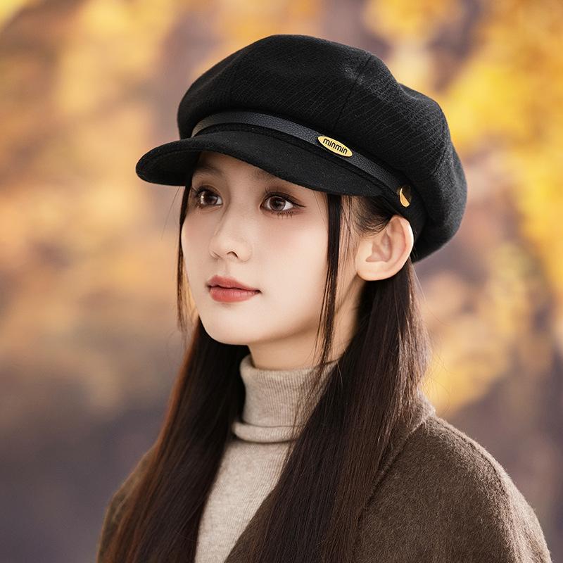 Flattening Cap Women, Beret Newsboy Hat for Small Face, British Style Autumn Winter Octagonal Hat