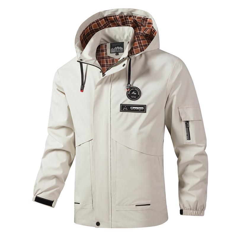 European Men's Casual Hooded Windbreaker Jacket with Detachable Hood, Plus Size.