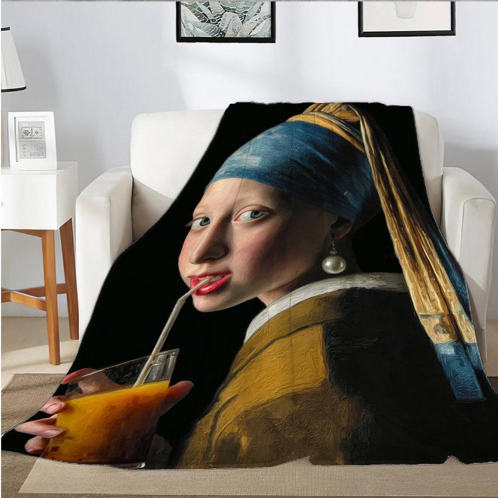Bright canvas oil painting design Flannel printed blanket suitable for all seasons suitable for living room office sofa travel