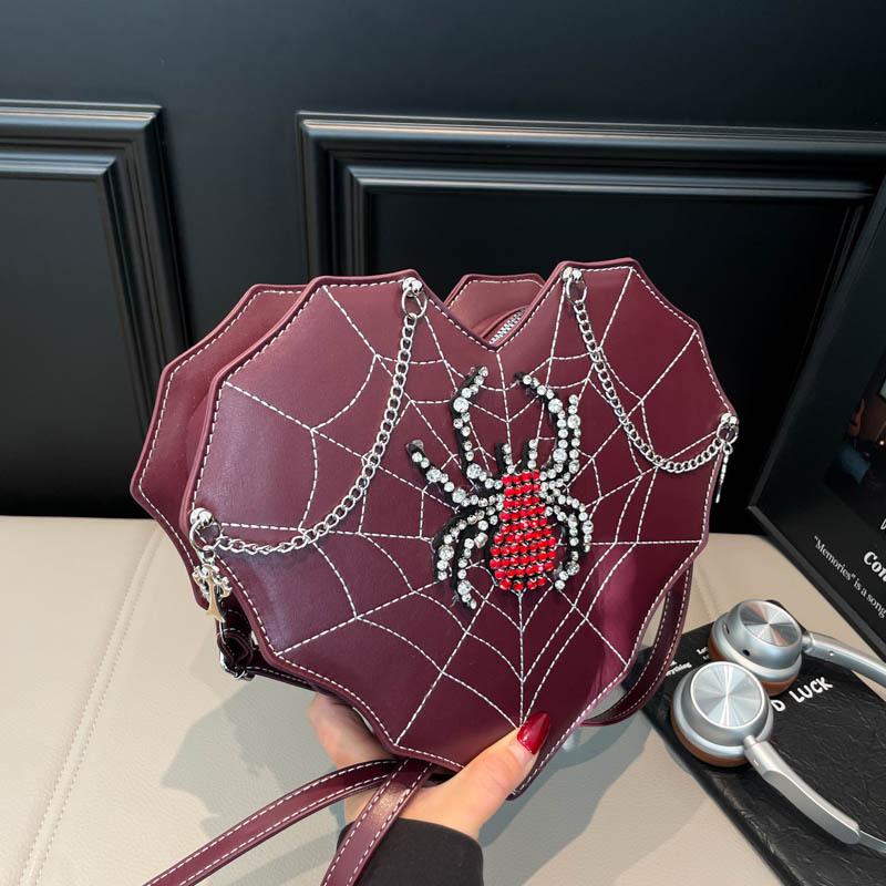 Love Heart Shape Crossbody Bag For Women Punk Style Luxury Diamond Spider Studded Handbag Small Pu Leather Shoulder Bag