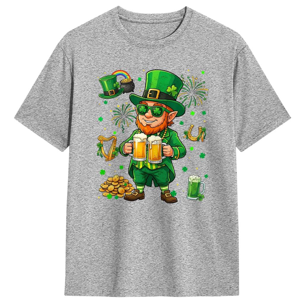 Vintage T-Shirt Summer Irish Beer Ireland Flag St Patricks Day Leprechaun Hip Hop T-Shirts for Men Wholesale Short Sleeve Tops