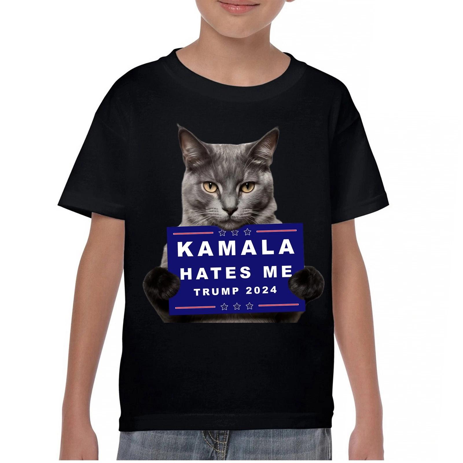 Kamala Hates Me Trump 2024 Youth kids boys T-Shirt Funny Cat Republican Pet MAGA Kids 140