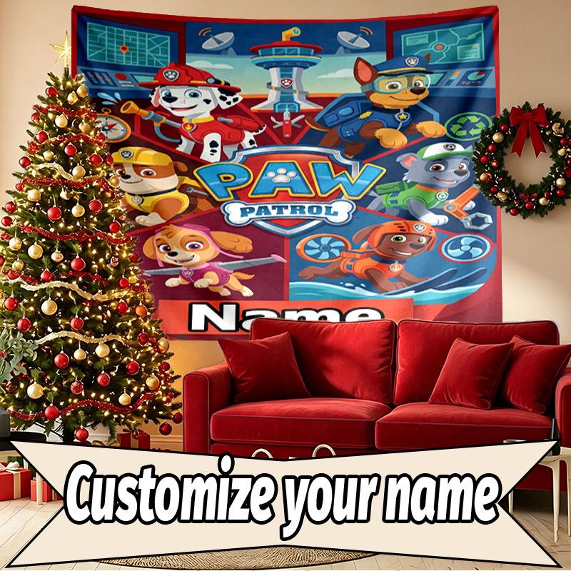 Custom Name Personalized PAW Patrol Print Tapestry, Wall Art Decor, Bedroom, Dorm, Apartment, LivingRoom, Party Backdrop, Gift for Birthday