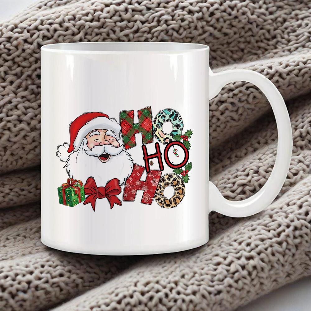 Cozy Xmas Themed Coffee Mug Christmas Tree Drawing Ceramic Mugs Santa Snowman Breakfast Cups Ho Ho Ho Cup Festive Gift Drinkware