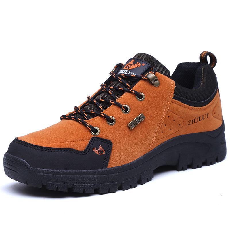 Orange Suede Leather Hiking Shoes Men High Quality Trekking Shoes Men Autumn Winter Hiking Sneakers Couple Shoes zapatos hombre