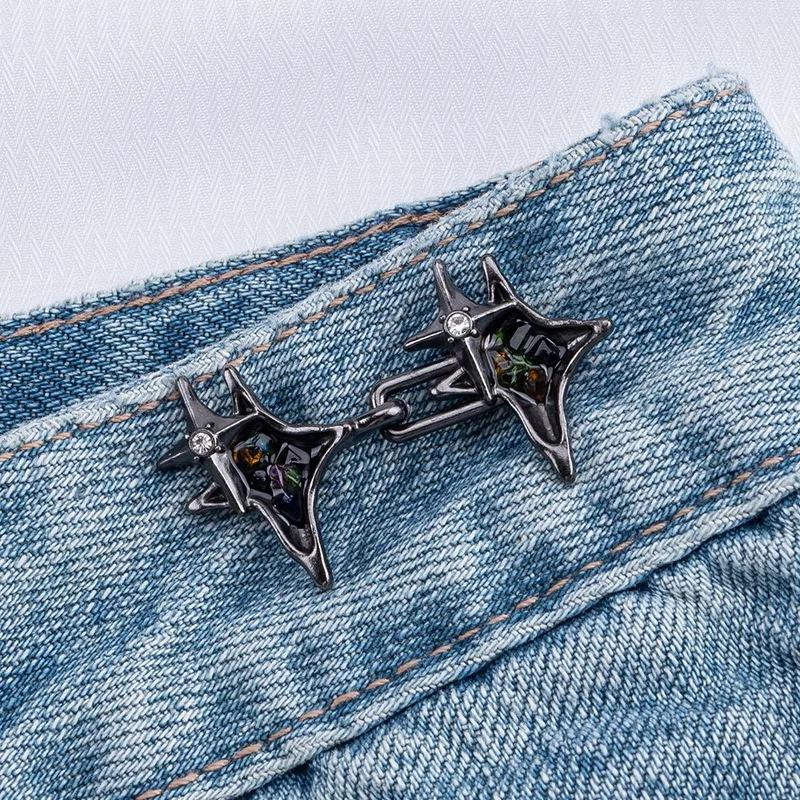 New Cross Star Waist Buckle for Woman Man Detachable Pants Clips Waist Tightener Metal Jean Buttons Pins Clothing Accessories