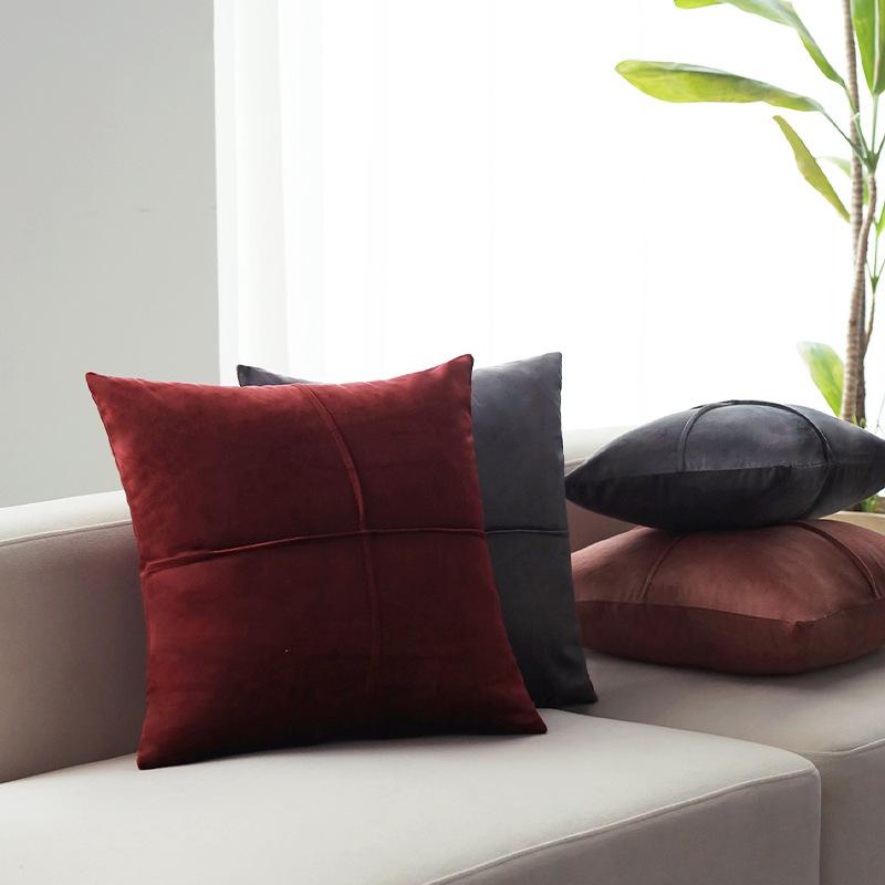 Modern Light Luxury Sofa Pillow Cover Ins Style Nordic Living Room Velvet Solid Color Cross Pattern Cushion Soft Decoration