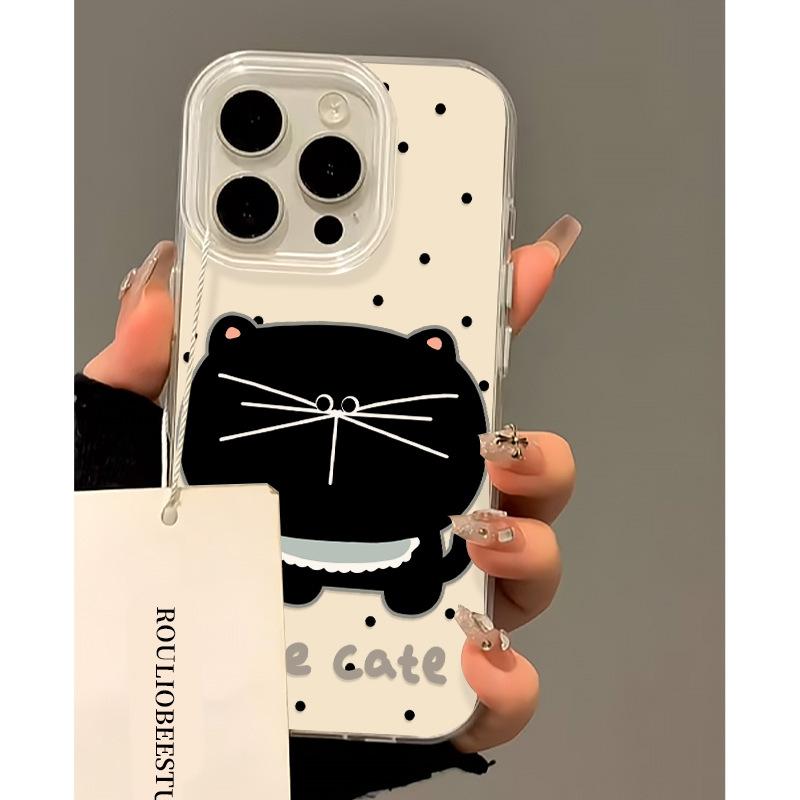 Double Layer IMD Shell Minimalist Polka Dot Big Face Cat Suitable for Apple 16promax Mobile Phone Case Iphone15pro Women
