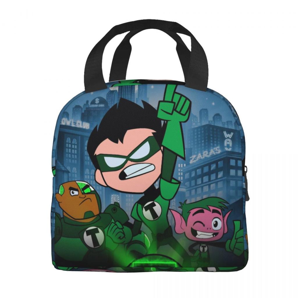 Teens Titans Go Beast Boy Sacs à déjeuner isothermes Boîte de rangement pour aliments Glacière portable Boîtes à lunch thermiques pour le voyage