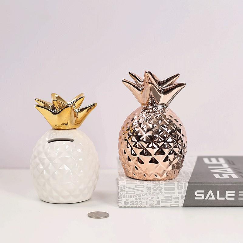 Ceramic Pineapple Money Box With Electroplated Finish Large Capacity Decorative Piggy Bank Home Office Gift