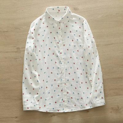 Camisa de Manga Larga de Algodón Estampado de Diente de León para Mujer En Otoño Camisa Holgada Adelgazante Top Blusas y Camisas