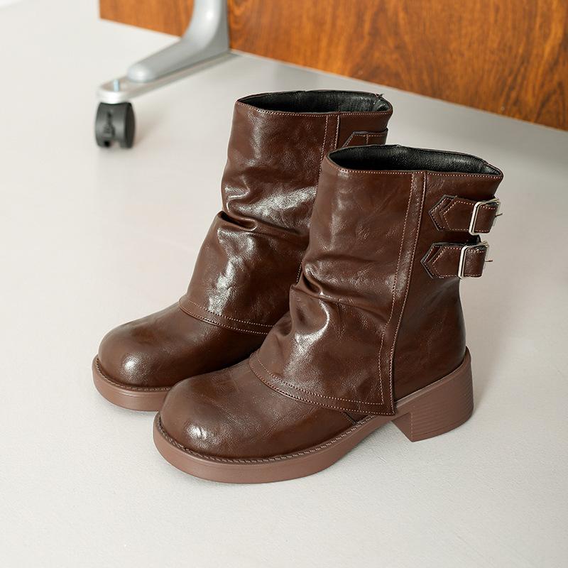British Style Trouser Tube Boots Temperament Short Boots 2025 Autumn and Winter New Thin Fashion Versatile Belt Buckle Martin Boots