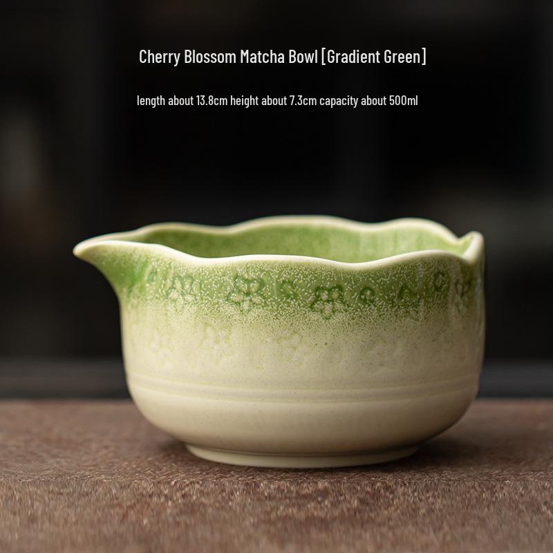Japanese Cherry Blossom Matcha Set: Ceramic Chasen, Lid, Whisk, Tea Bowl, Spoon, Brush Default Item
