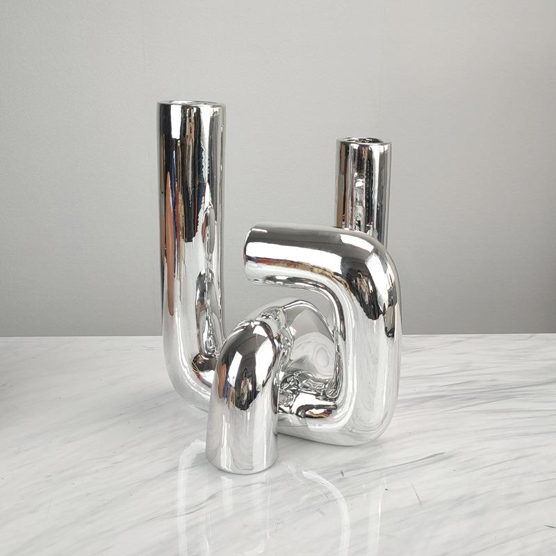 Light Luxury Electroplated Elbow Ornaments Vase Creative Twisted Flower Utensils Model Room Living Room Coffee Table TV Cabinet Decoration Furnishings