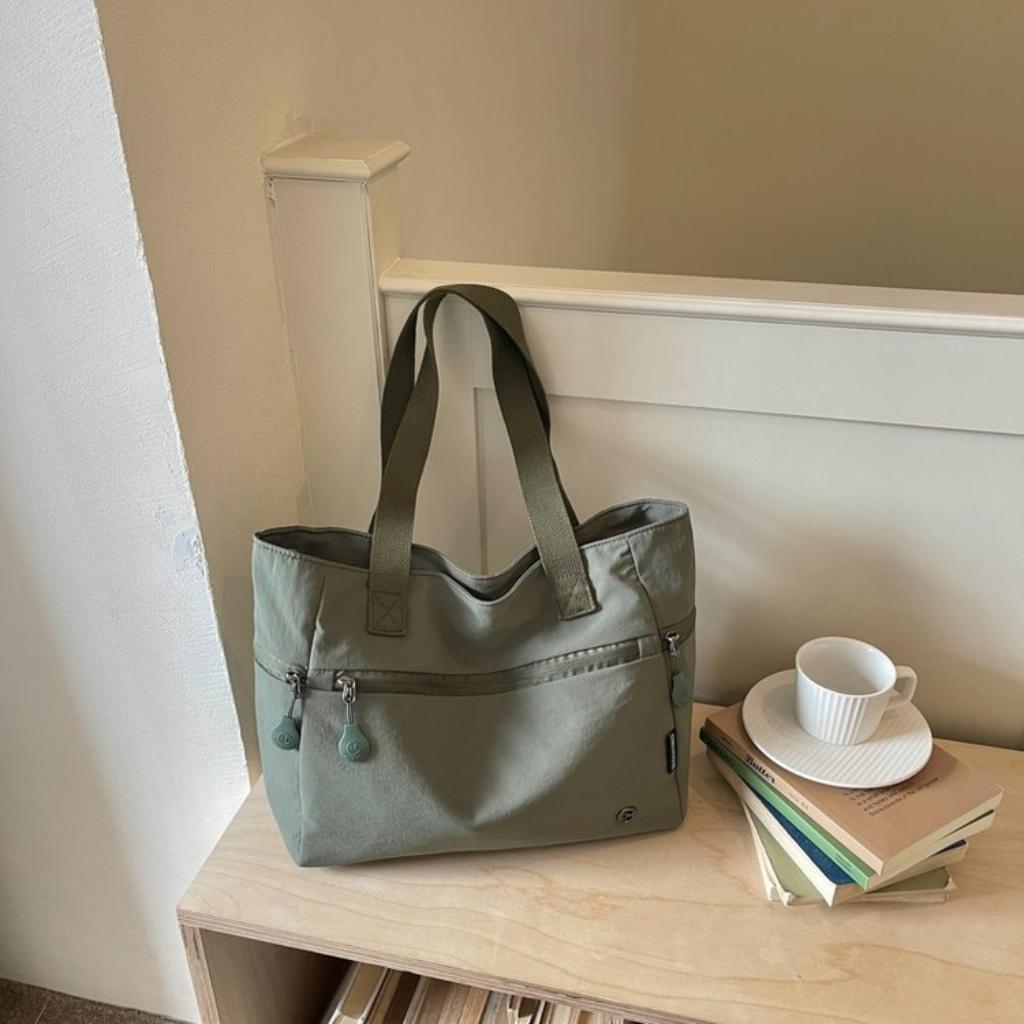Shoulder Bag Women Canvas Multi Compartment Zipper Storage Daily