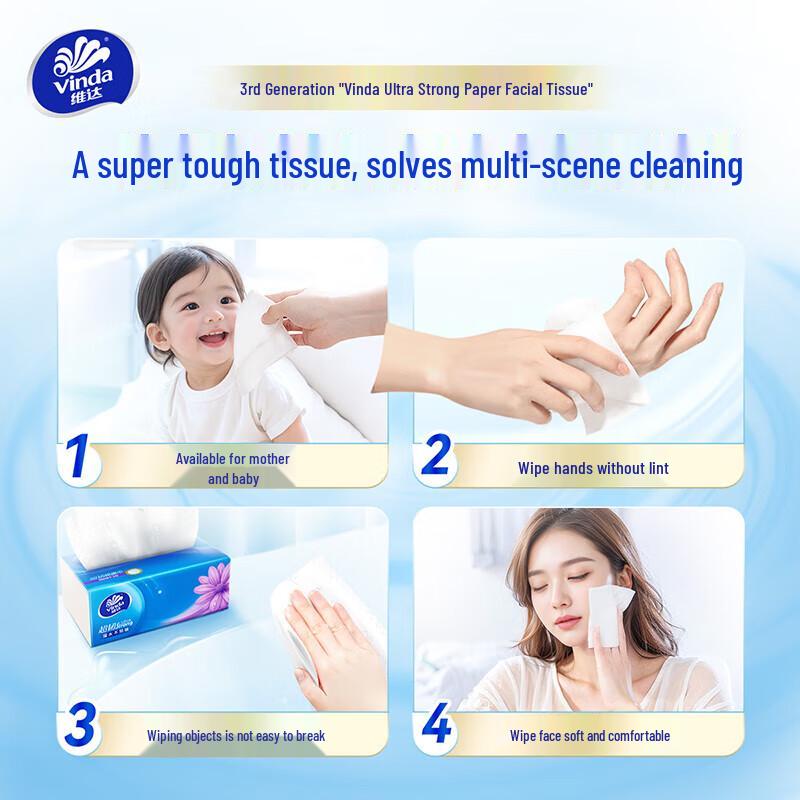Vinda Ultra-Strong 3-Ply Soft Pack Facial Tissues