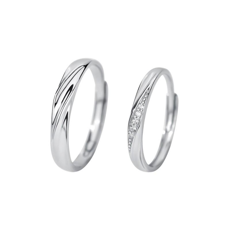Minimalist Luxury Couple Ring Set With Micro Paved Zirconia Adjustable Open Band Women Men