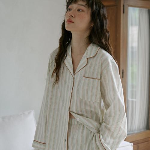 

[Bowell] Day Off High-Density 100% Cotton Eco Stripe 2-Piece Pajama Set BWTZ [Shipped from Korea] 100% Authentic W (M~L )