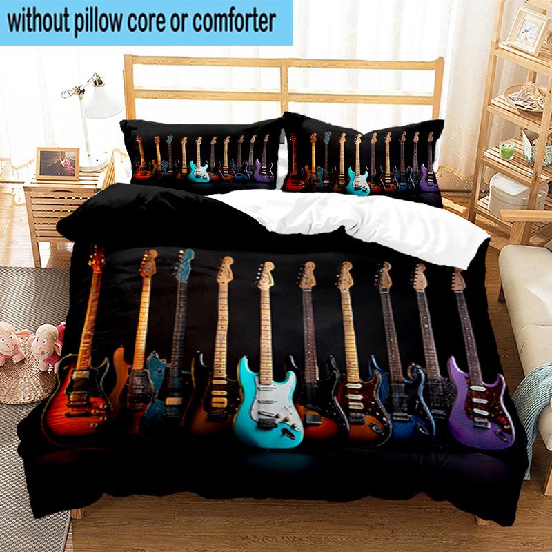 Guitar Collection Diversity 3pcs Bedding,Including 1pc Duvet Cover And 2pcs Pillowcases Perfect for Christmas,Ideal for Bedroom, Dormitory