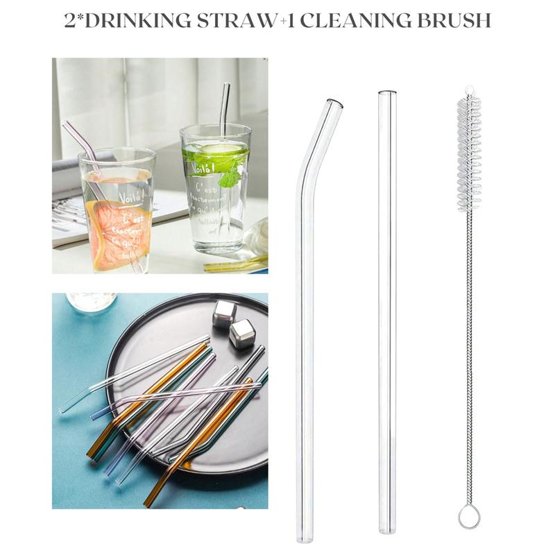 3/4Pcs Colorful Glass Drinking Straw Cocktail Milk Tea Straight Curved Eco-friendly Reusable Heat Resistant With Cleaning Brush