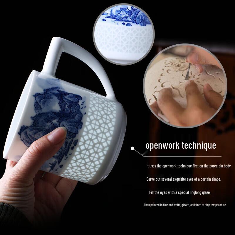 Jingdezhen Blue and White Ceramic Filter Teacup with Lid