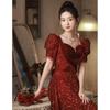 Toast Bride 1011 New Burgundy Sequins Wedding Evening Dress Engagement Light Luxury Niche Style