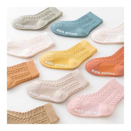 [HAYAHARU] Baby Socks, Set of 3, Baby Socks, Plain, 100% Cotton, Newborn Gift, Present, Baby Shower, Breathable, Soft, Non-slip, Spring, Summer,
