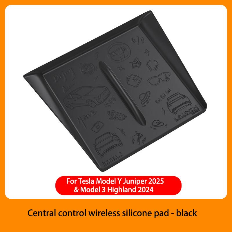 For Tesla Model3 Highland2024 ModelY Juniper2025+Silicone Car Phone Wireless Charging Pad Non-Slip Mat Dust-Proof Car Accessorie