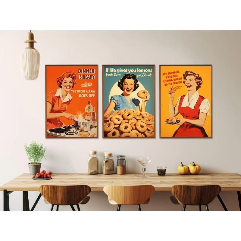 Retro Kitchen Cartoon Poster Vintage Food Humorous Wall Art Canvas Picture for Modern Kitchens Dining Room Decoration Home Gift