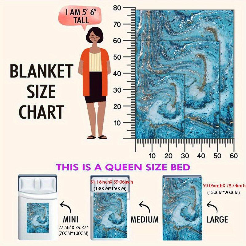 Marbled Blue Gold Luxury Blanket Reversible Flannel Throw for Elegant Decor AllSeason Comfort Opulent Style Gift
