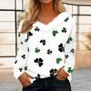 Women's Loose Casual Long Sleeved Printed Plush Collar V Neck Top, Long Sleeved Top