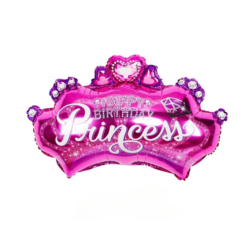 

1Pc Hot Pink Crown Princess Birthday Party Decoration Supplies Round Foil Balloon