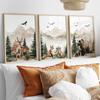 Woodland Nursery Watercolor Art Canvas Print Poster Room Decor Mountains Forest Neutral Art Print Forest Animal Wildlife Decor