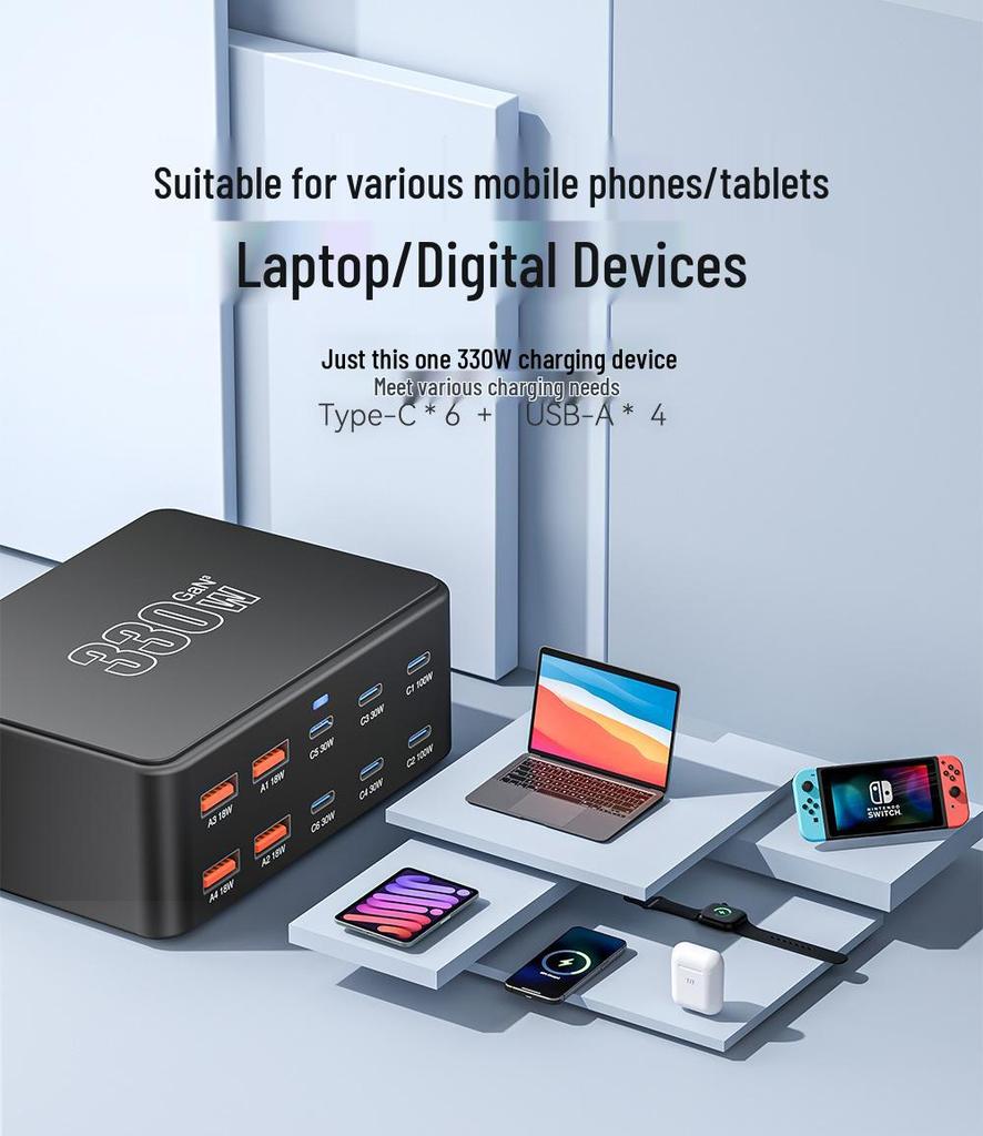 330W Galliumnitrid Super Schnelles Multi-Port Handy- und Tablet-Ladegerät