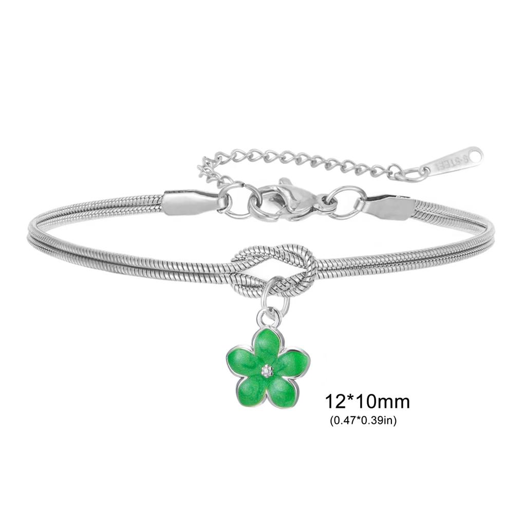 Enamel Daisy Flower Charm Bracelet Gold Color Stainless Steel Adjustable Love Knot Double Snake Chain Women Fashion Jewelry Gift