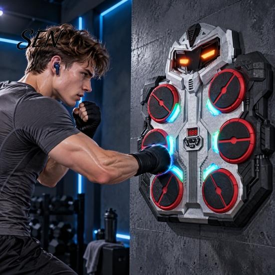 Wall Mounted Boxing Machine Mecha Music Machine, Wall-Mounted Bluetooth-compatible Target with Home Workout Equipment LED, Speed Adjustable Electronic