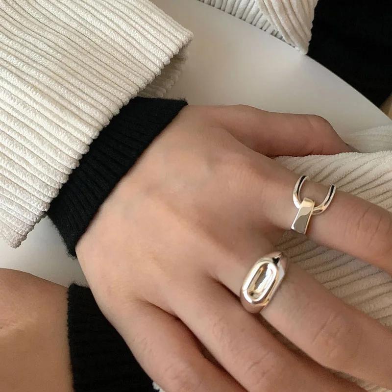 Silver Color Korean Trendy Asymmetry Adjustable Rings For Women Simple Geometric Personality Jewelry Gifts