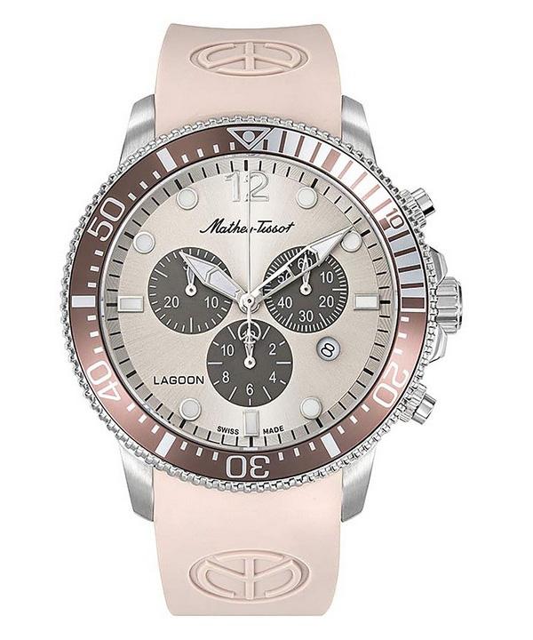 

Mathey-Tissot Lagoon Chronograph Розовый силиконовый ремешок Кремовый циферблат Кварцевые H123CHLBM 100M Мужские часы кремовый