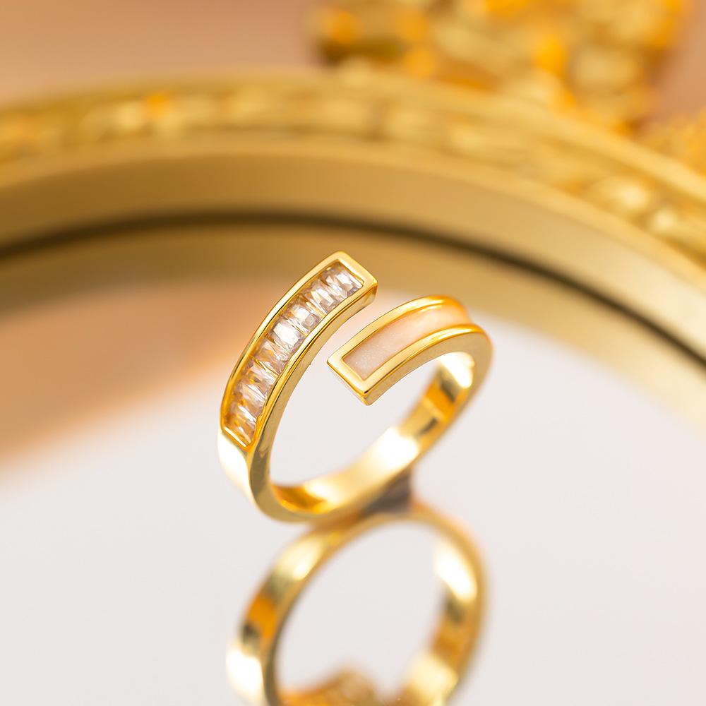 Exquisite super flash zircon ring for girls, light luxury, high-end sense opening adjustable ring, simple real gold electroplating