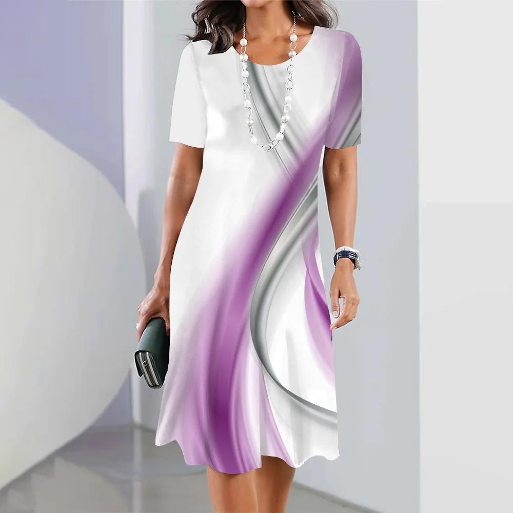 Summer Women’S Clothing Dresses Retro A-Line Skirts 3d Color Blocking Dress Party Elegant Short Sleeves Dress Oversized Pullover