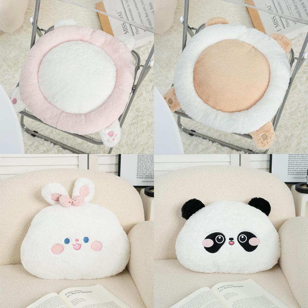 Cute Panda Round Plush Cushion With Faux Fur Cover For Bedhead Lounge And Back Support
