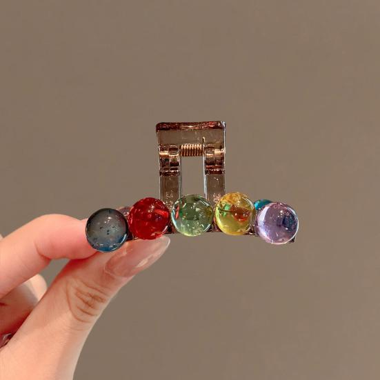 Yousheng Hair Claw Colorful Transparent Beads Decor Hair Clip Strong Grip Non-Slip Large Size Back Head Shark Hair Claw Hair