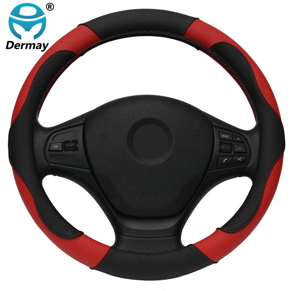DERMAY PU-Leder Auto-Lenkradbezug Größe M für LADA 14-15" Lenkrad Kostenloser Versand